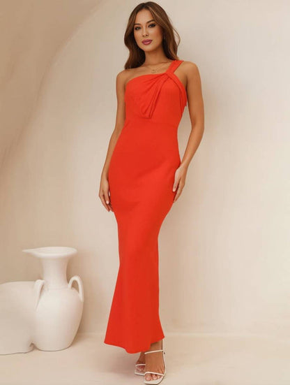 Robe Décontractée Une Épaule Longue sans Manches Élégante