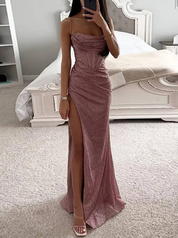 Robe Soirée Élégante Sans Manches avec Fente