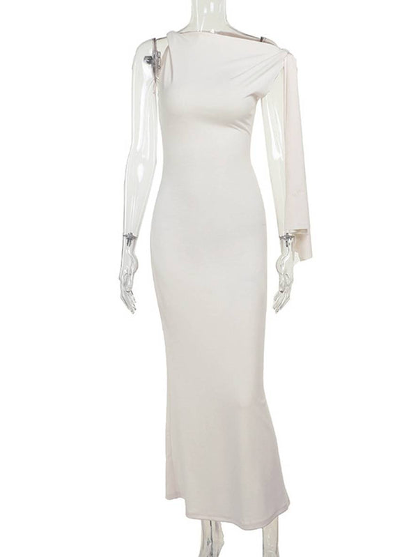 Robe Soie Élégante Une Épaule Décontractée Chic