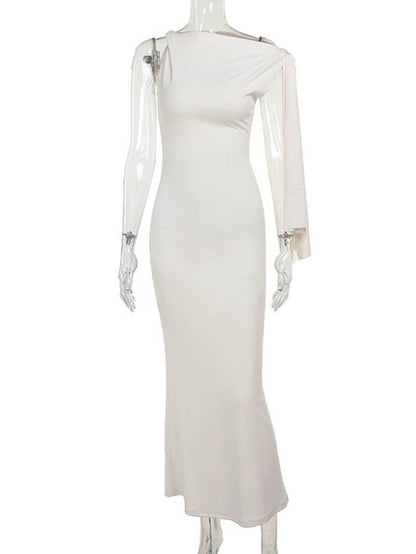 Robe Soie Élégante Une Épaule Décontractée Chic