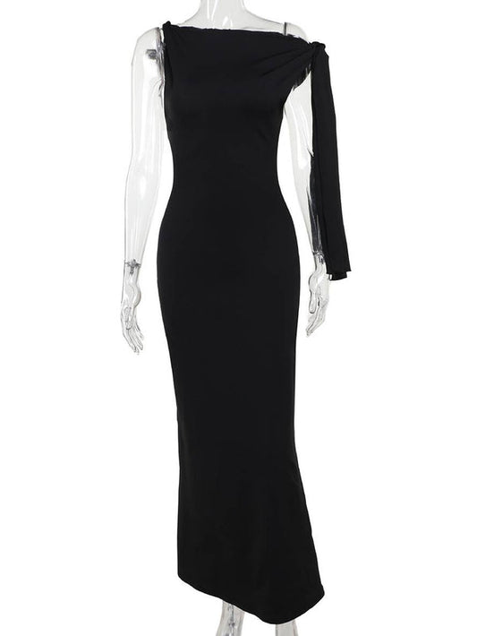 Robe Soie Élégante Une Épaule Décontractée Chic - PanierRoyale