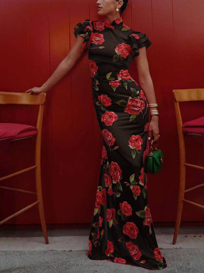Robe de Soirée Longue pour Femme - Robe Cocktail Élégante Fleuri - PanierRoyale