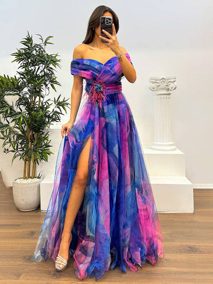 Robe de Soirée Chic en Tulle avec Fleur