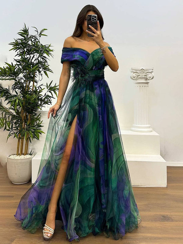 Robe de Soirée Chic en Tulle avec Fleur