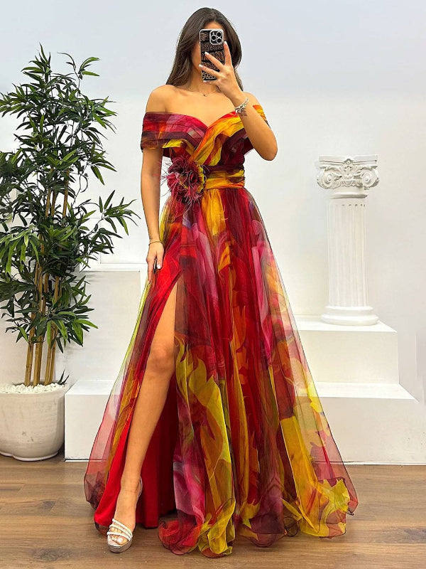 Robe de Soirée Chic en Tulle avec Fleur - PanierRoyale