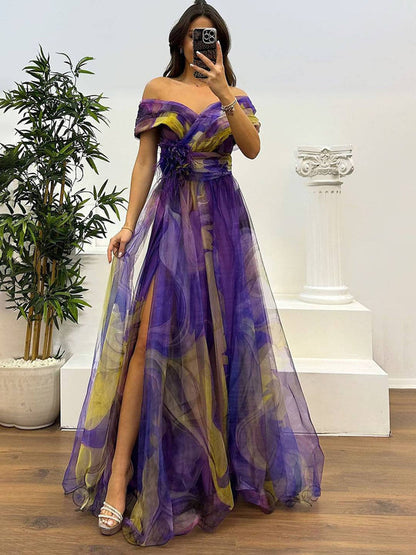 Robe de Soirée Chic en Tulle avec Fleur