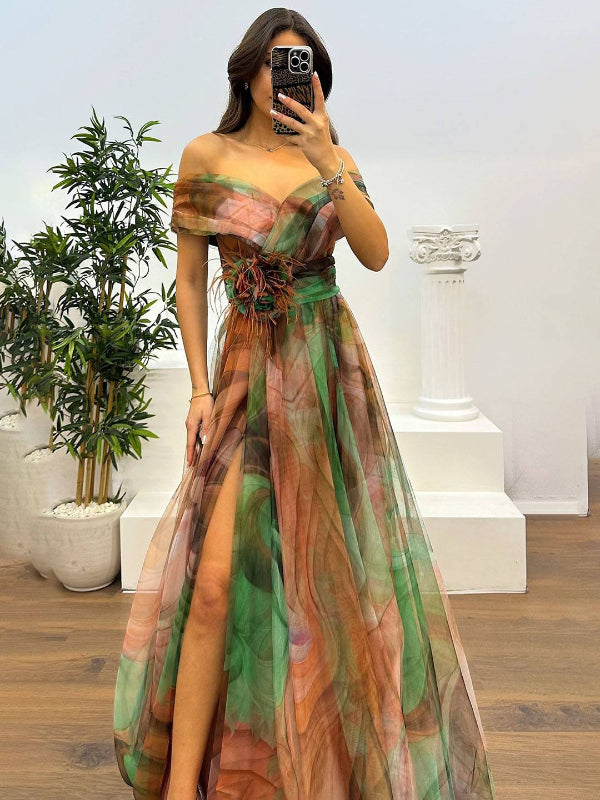 Robe de Soirée Chic en Tulle avec Fleur