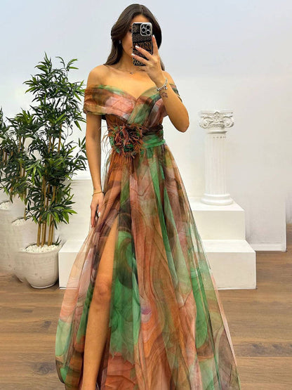Robe de Soirée Chic en Tulle avec Fleur