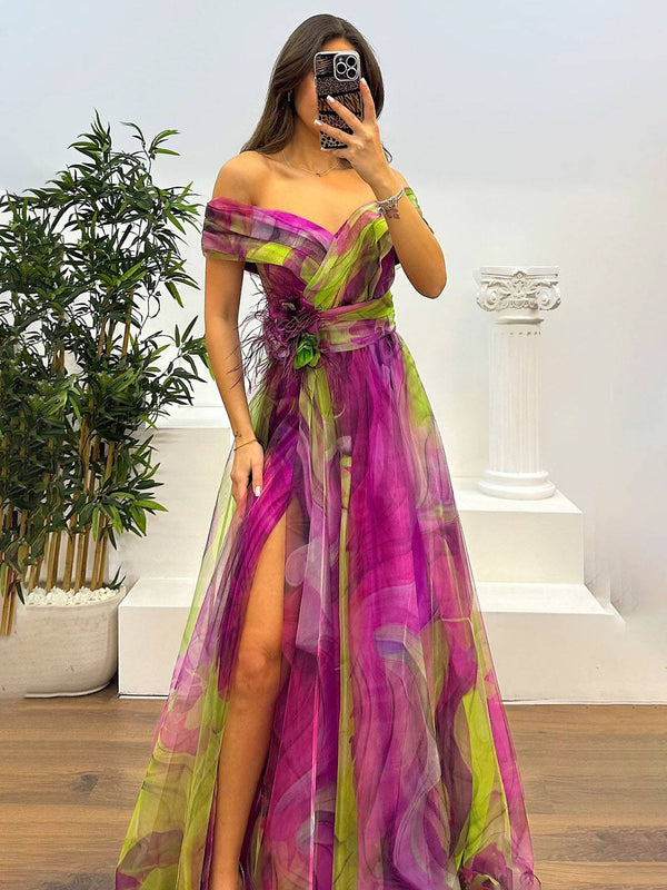 Robe de Soirée Chic en Tulle avec Fleur