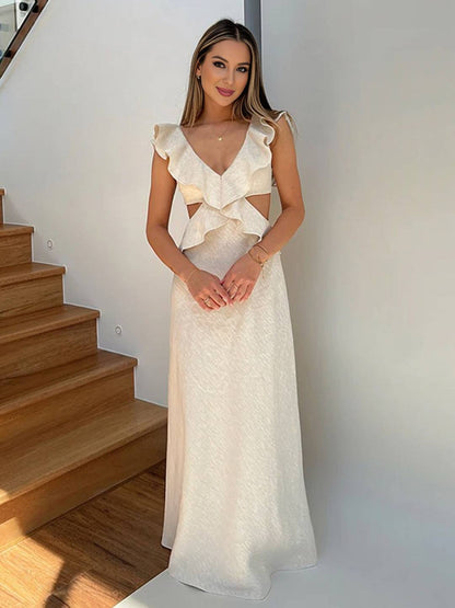 Robe Estivale Femme Décolletée avec Volants et Dentelle - PanierRoyale