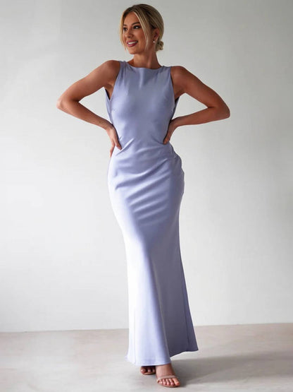 Robe de Soirée Longue Sans Manches Dos Nu pour Femme Élégante