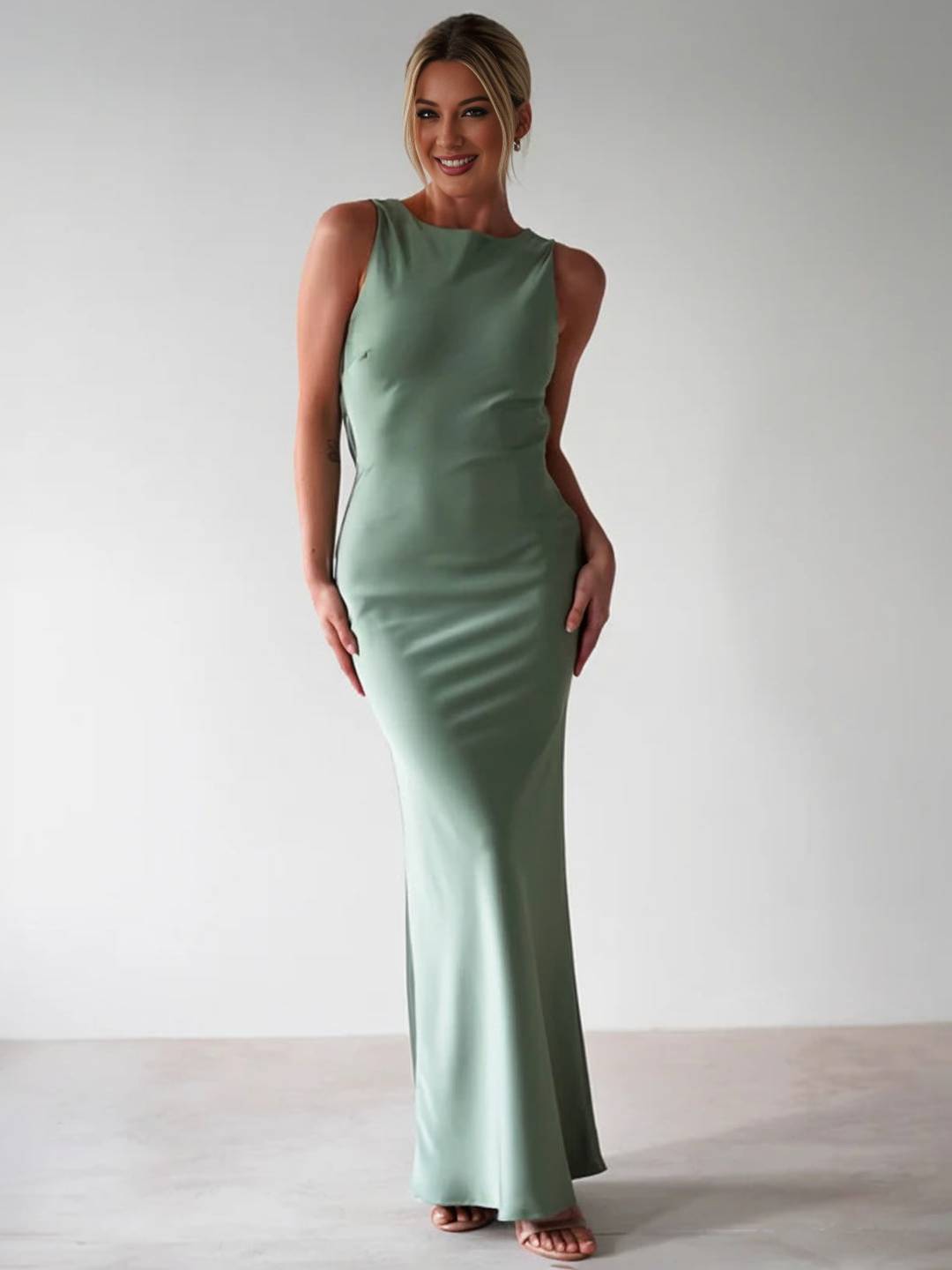 Robe de Soirée Longue Sans Manches Dos Nu pour Femme Élégante