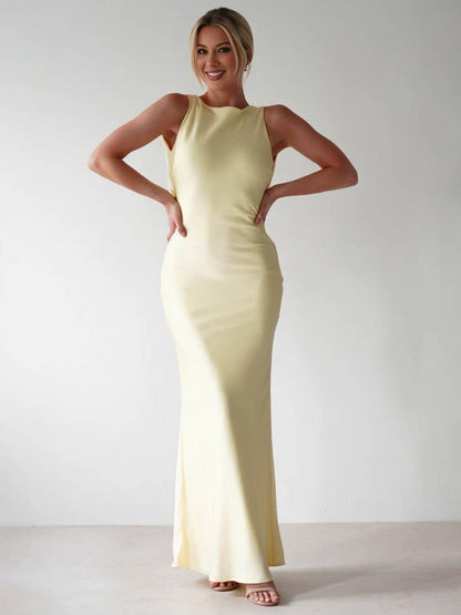 Robe de Soirée Longue Sans Manches Dos Nu pour Femme Élégante