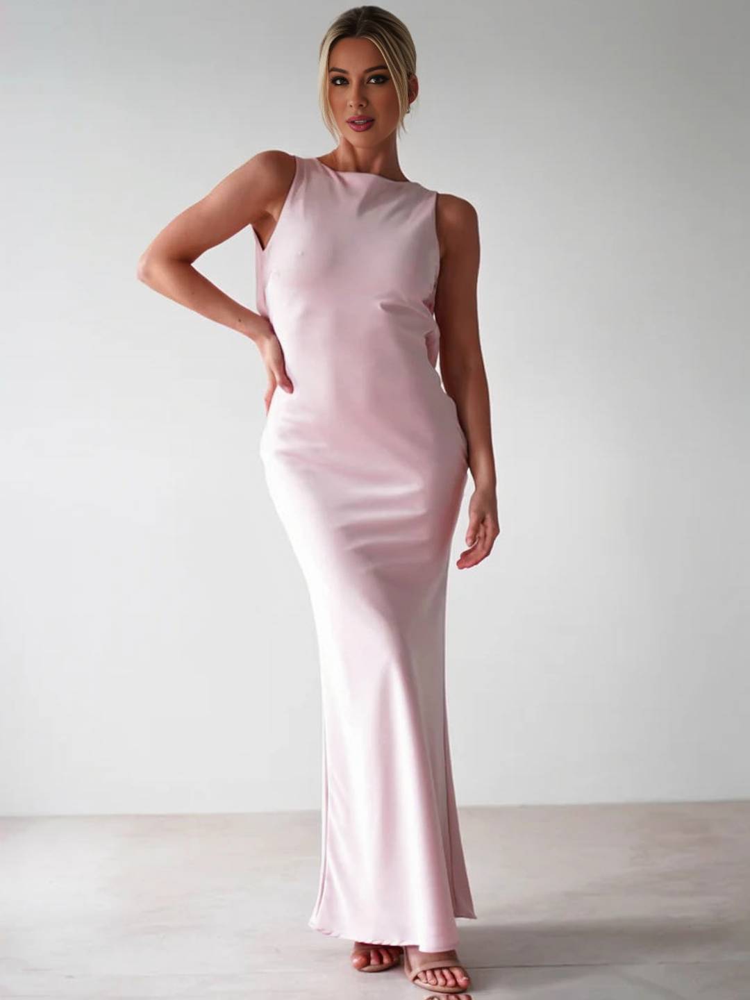 Robe de Soirée Longue Sans Manches Dos Nu pour Femme Élégante