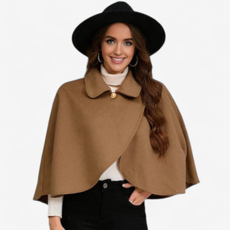 Manteau Poncho Chic avec Col Revers et Fermeture Éclair - PanierRoyale