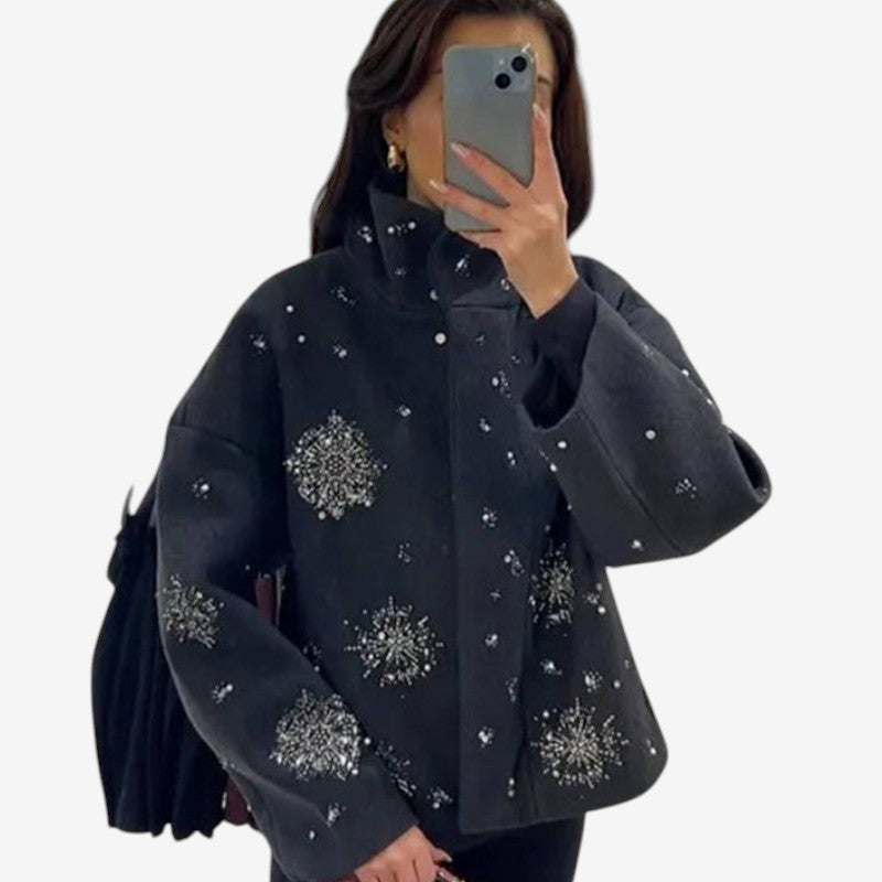 Veste Femme Col Montant Brodée Élégante - PanierRoyale