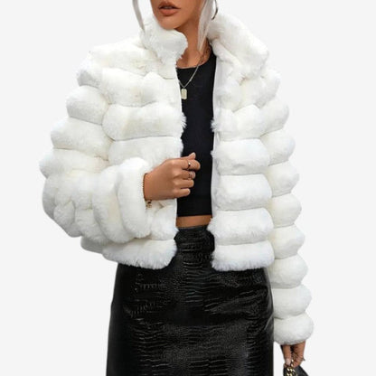 Veste En Simili Fourrure Chic avec Col Montant et Manches Longues