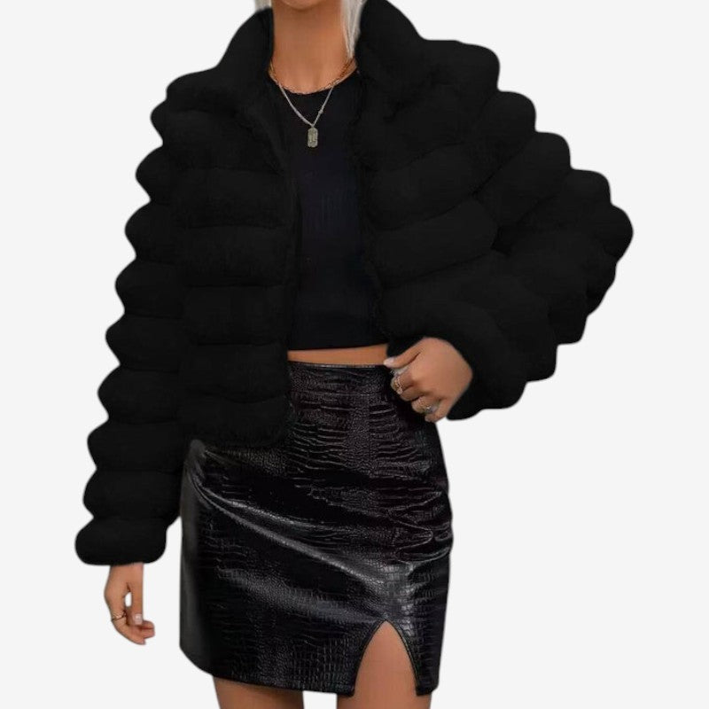 Veste En Simili Fourrure Chic avec Col Montant et Manches Longues - PanierRoyale