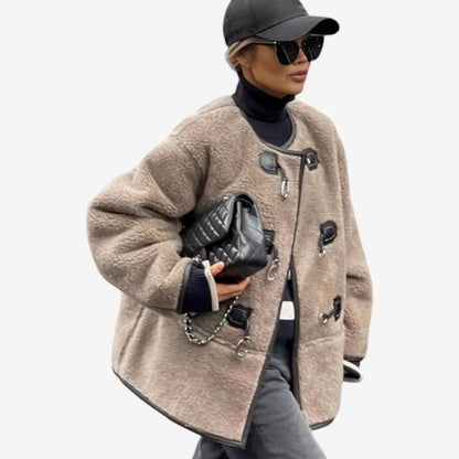 Manteau Femme Col Rond Manches Longues et Poche