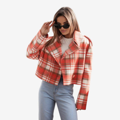 Manteau Hiver Élégant à Carreaux Taille Courte - PanierRoyale