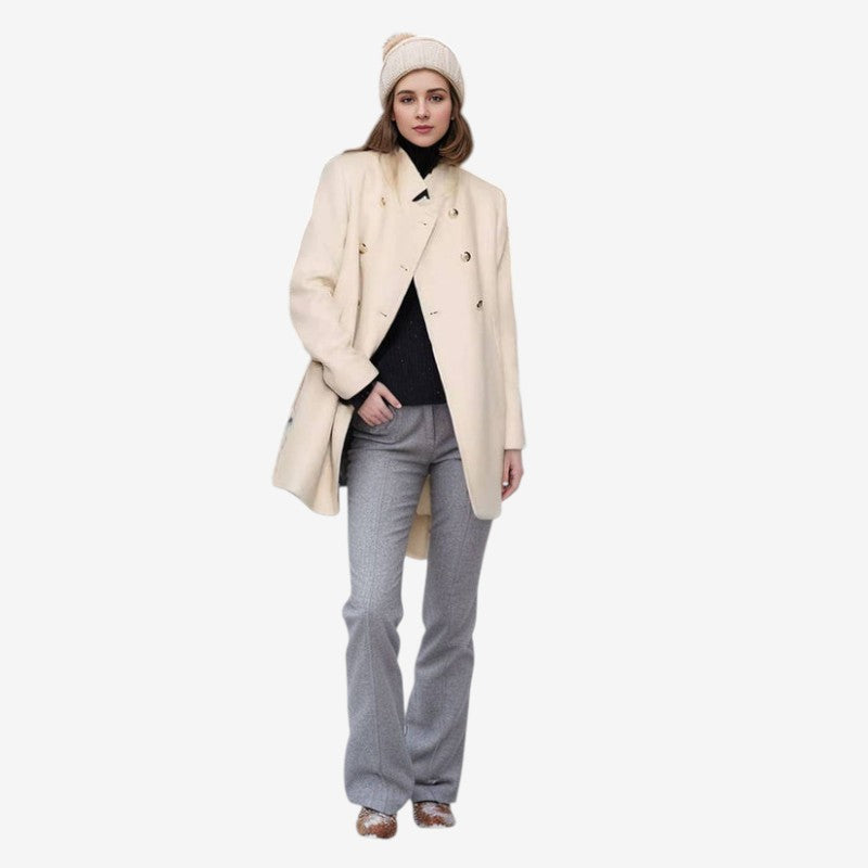 Manteau Femme Élégant Hiver Double Boutons en Laine