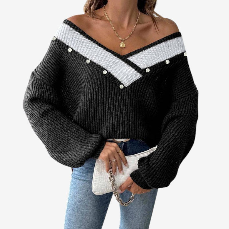 Pull femme décontracté col V manches longues doux - PanierRoyale
