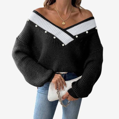Pull femme décontracté col V manches longues doux - PanierRoyale