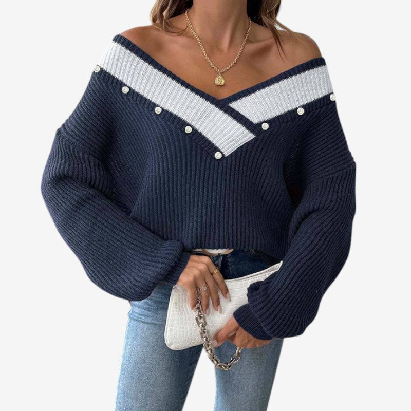 Pull femme décontracté col V manches longues doux