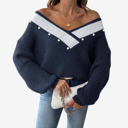Pull femme décontracté col V manches longues doux