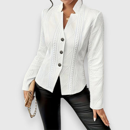 Blazer Féminin Tricoté à Manches Longues Boutonné