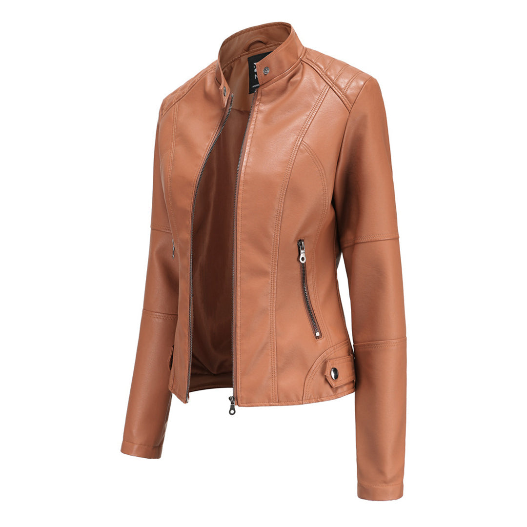 Blouson Femme Cuir Fermeture Éclair Avant