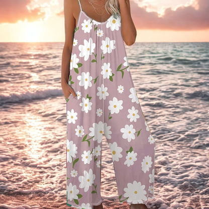 Combinaison Femme Bretelles Fines Imprimée Coupe Large Jambes Larges
