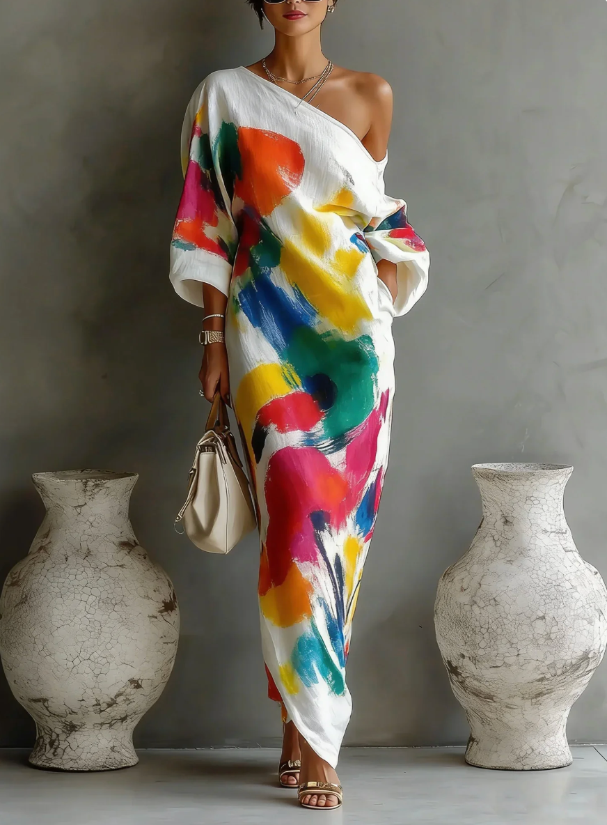 Robe Maxi Femme Asymétrique Une Épaule Fluidité - PanierRoyale