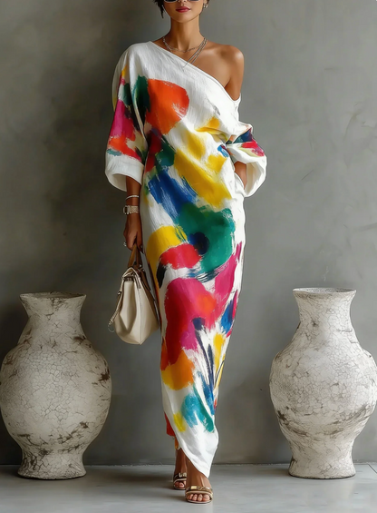 Robe Maxi Femme Asymétrique Une Épaule Fluidité - PanierRoyale