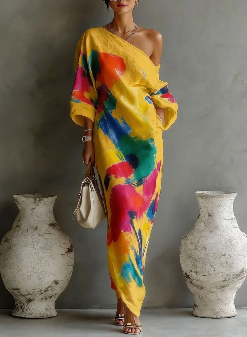 Robe Maxi Femme Asymétrique Une Épaule Fluidité