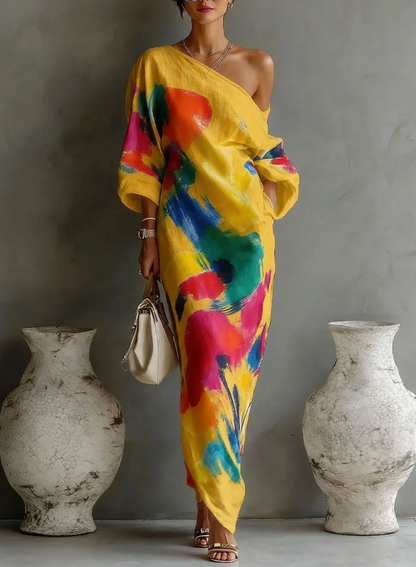 Robe Maxi Femme Asymétrique Une Épaule Fluidité