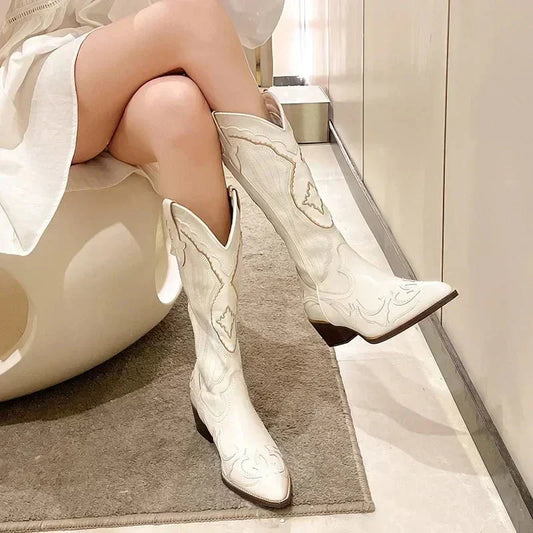 Bottes cowboy femme élégantes mi-mollet - luxestyle