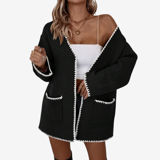 Manteau Femme Long Manches avec Poches et Col en V - PanierRoyale