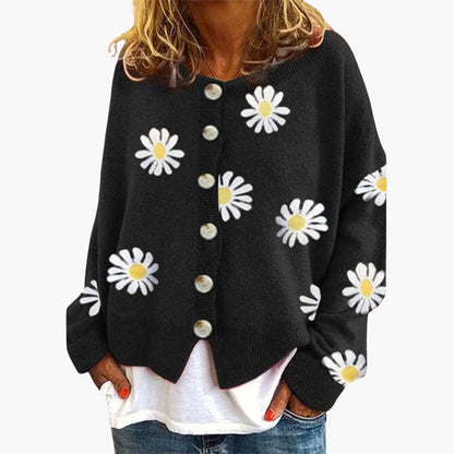 Cardigan Femme à Fleurons Décontracté Chic