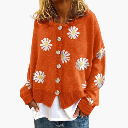 Cardigan Femme à Fleurons Décontracté Chic