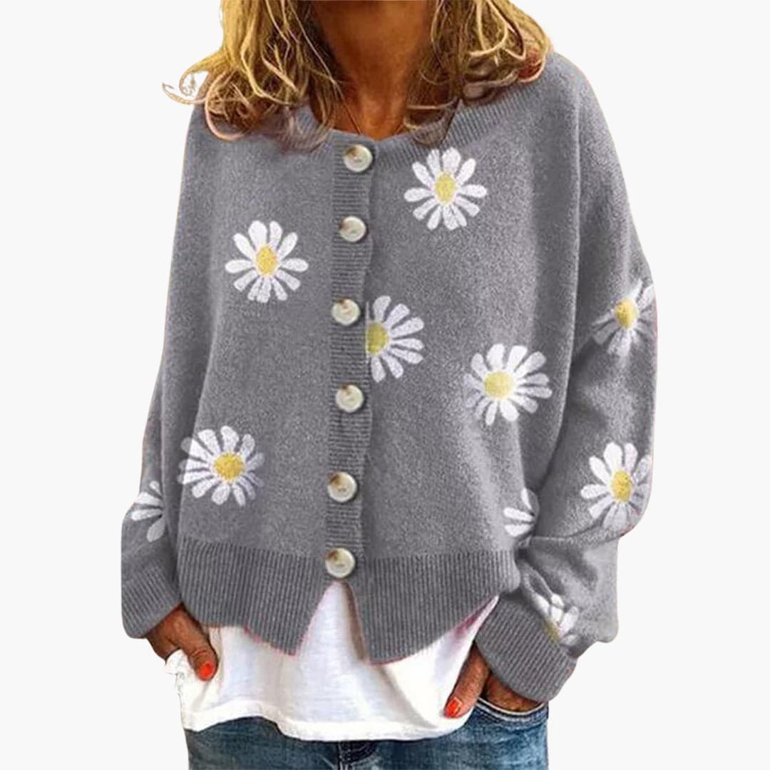 Cardigan Femme à Fleurons Décontracté Chic
