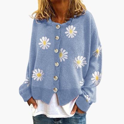Cardigan Femme à Fleurons Décontracté Chic