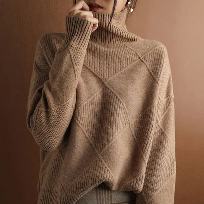 Pull Femme Col Rond en Laine Douce Brun
