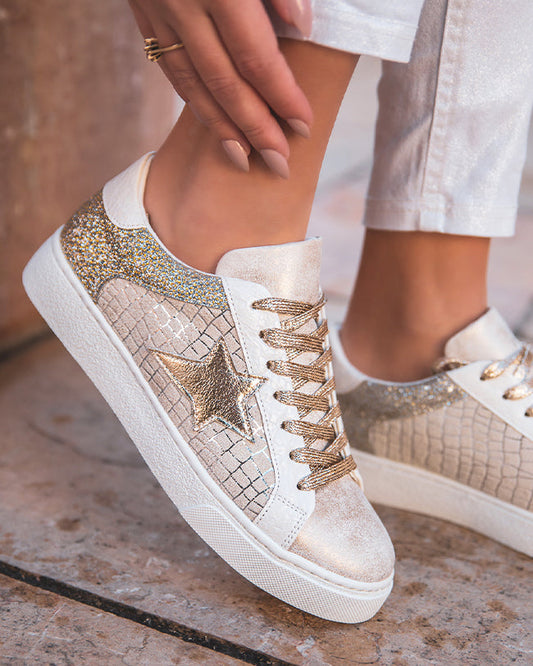 Baskets Femme Glamour à Paillettes et Étoile Dorée - PanierRoyale