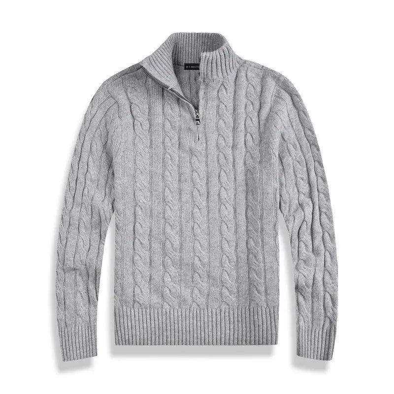 Pull Homme Laine Mélangée Zippé Hiver