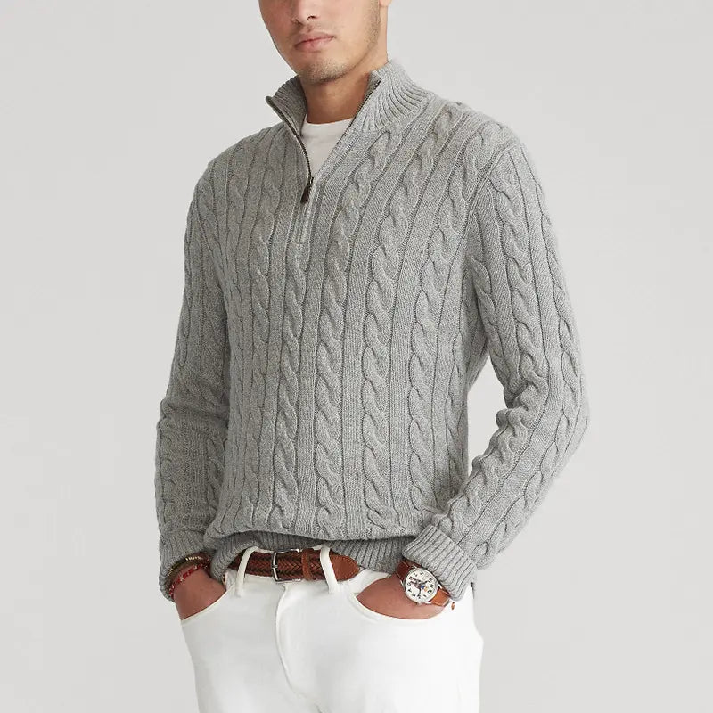 Pull Homme Laine Mélangée Zippé Hiver - PanierRoyale