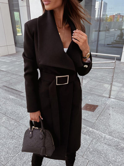 Manteau femme chic mi-long en cuir beige
