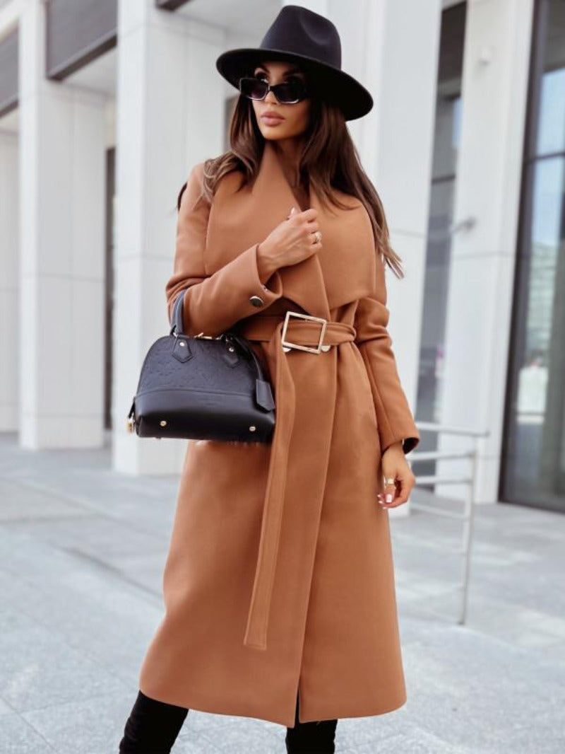 Manteau femme chic mi-long en cuir beige