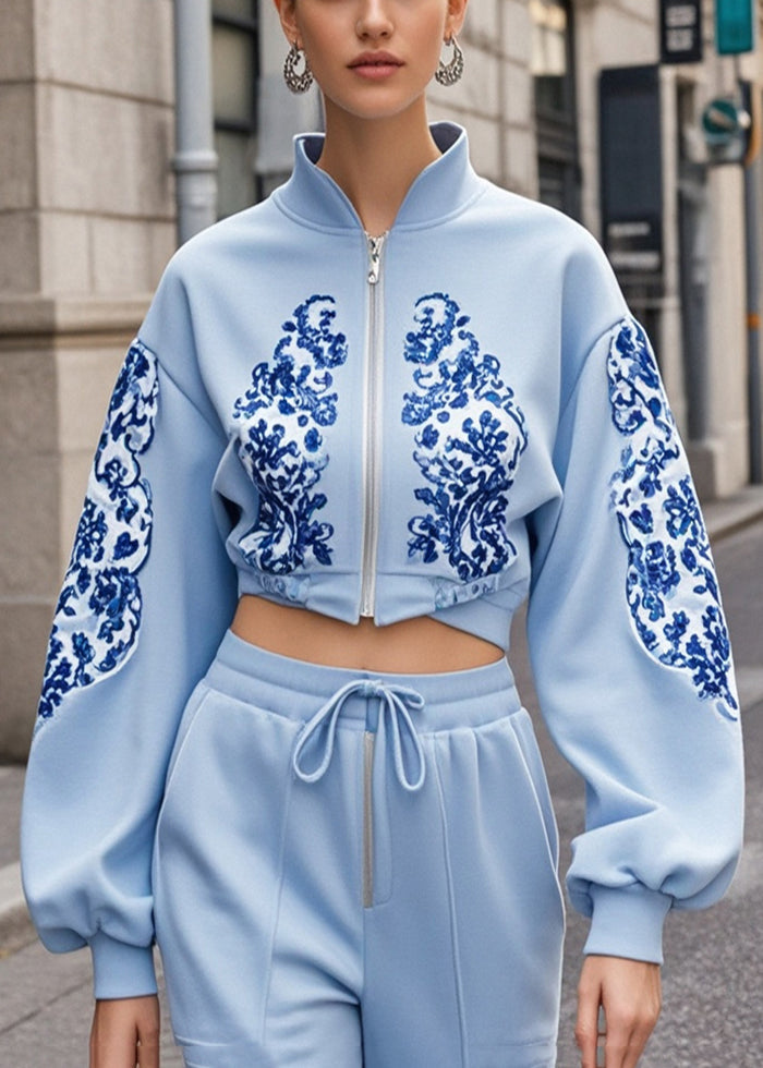 Court Manteau décontracté coton imprimé bleu clair hiver - EasyApparels