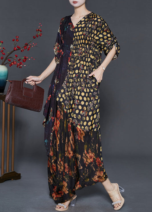 Robe décontractée en soie imprimée noir pour femme - EasyApparels